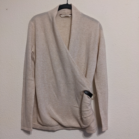 Soft Surroundings Luxe Cashmere Crossover Wrap Sweater Size Small Oatmeal EUC - Picture 2 of 6